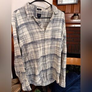 J. Crew Men's Cream and Blue Plaid Shirt
